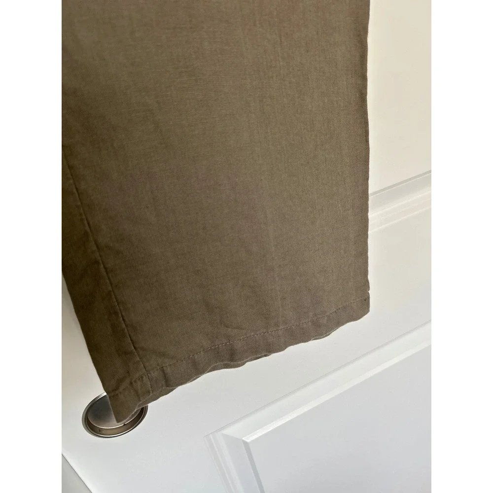 H&M Y2K Womens 100% Linen Wide Leg Trousers Olive Brown Size 12 Mid Rise Pants